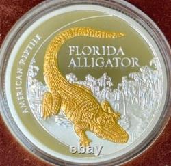 2012 Florida Alligator pièce en argent de 1 oz plaquée or New Zealand Mint