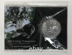 2013 Nouvelle-Zélande 1 $ Kiwi, 1 oz d'argent Gem UNC avec carte d'histoire. 1 oz ASW