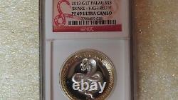 2013 Palau Gold Gilt. 999 Silver Snake High Relief $5 Swarovski Ngc Pr Pf69 Doré