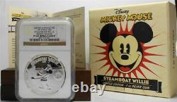 2014 $2 Niue Proof 999 Argent Disney Steamboat Willie Mickey Mouse Ngc Pf 69 Uc
