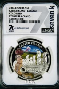 2014 Île de Pâques 7k Métaux Île Cook 1oz. 999 Argent NGC PF70 UC Tirage 999