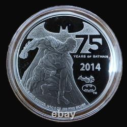 2014 Niue 5 $ 75 ANS de BATMAN 2 oz. 999 Argent Fin Monnaie de Preuve avec OGP
