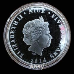2014 Niue 5 $ 75 ANS de BATMAN 2 oz. 999 Argent Fin Monnaie de Preuve avec OGP