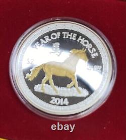 2014 Niue Argent 1 Oz Troy Année Du Cheval Doré Avec Boîte NZ Mint Sans Certificat d'Authenticité