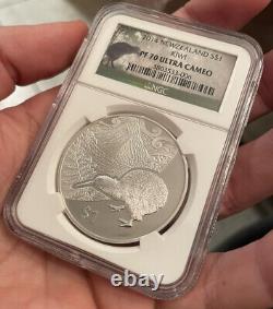 2014 Nouvelle-Zélande KIWI Argent Épreuve PF70 Ultra Cameo Pièce Rare NGC Étiquette Kiwi