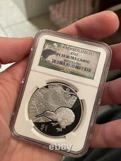 2014 Nouvelle-Zélande KIWI Argent Épreuve PF70 Ultra Cameo Pièce Rare NGC Étiquette Kiwi