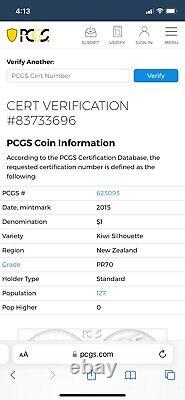 2015 $1 Nouvelle-Zélande Kiwi Silhouette 1 once d'argent PCGS PR70