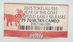 2015 1 oz 5 $ Tokelau Année de la Chèvre colorisée NGC ER PF70UC 1 sur 105 sans tache