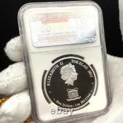 2015 1 oz 5 $ Tokelau Année de la Chèvre colorisée NGC ER PF70UC 1 sur 105 sans tache