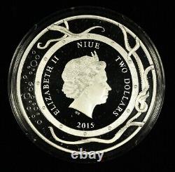 2015 Monnaie de la Nouvelle-Zélande. Argent fin 99,99% 1 once d'argent. Pièce de Niue. Calmar géant.