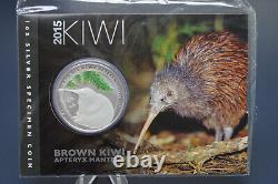 2015 Nouvelle-zélande $1 Kiwi 1 Oz Pièce D'argent On Card