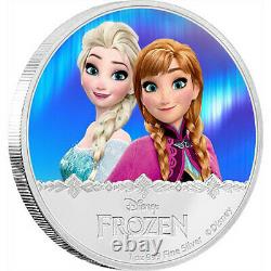 2016 Niue Disney Frozen Elsa & Anna 1oz. 999 Pièce D'épreuve Couleur Argent Toned