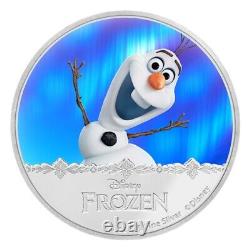 2016 Niue Disney Frozen Olaf Snowman 1oz. 999 Pièce D'épreuve Couleur Argent Toned