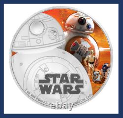 2016 Niue Nouvelle-Zélande Disney Star Wars Le Réveil de la Force BB-8, 1 once d'argent COA