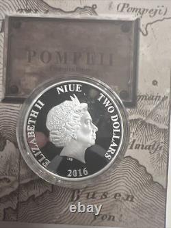 2016 Niue Pompéi Villes Oubliées 1 oz Argent Épreuve COA Monnaie de Nouvelle-Zélande Rare