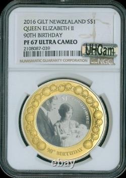 2016 Nouvelle-Zélande Dollar d'Argent Gilt $1 Épreuve NGC PF67 Ultra Cameo Qualité MAC