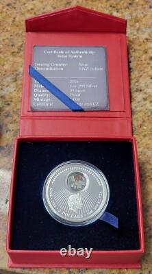 2016 Nouvelle-Zélande Système Solaire 5 $ Argent 1 Oz Épreuve / Tirage 1000. Tektite & CZ