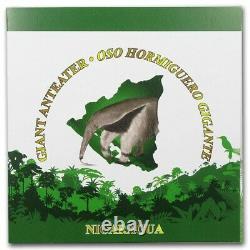 2018 Argent 100 Cordoues Preuve 1 Oz Faune De Nicaragua Anteater Géant