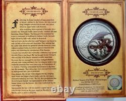 2019 Nouvelle-Zélande argent 2 oz colorisé Le Dragon Rouge BOÎTE & COA