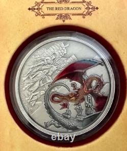 2019 Nouvelle-Zélande argent 2 oz colorisé Le Dragon Rouge BOÎTE & COA
