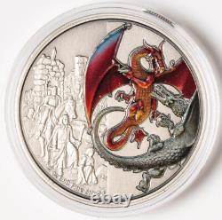 2019 Nouvelle-Zélande argent 2 oz colorisé Le Dragon Rouge BOÎTE & COA