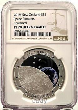 2019 Nouvelle-zélande $1 Space Pioneers 1 Oz. 999 Silver Proof Coin Ngc Pf 70 Ucam
