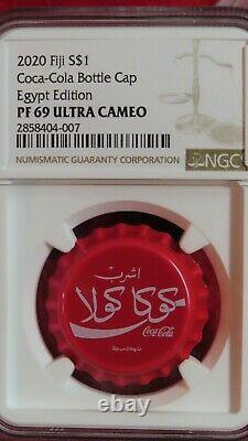 2020 6 Grammes Fiji Coca-cola Egypt Bouteilles 1 $ Argent Coin Ngc Pf 69 Retro Rare