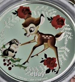 2020 Disney Bambi & Thumper Pièce Proof Colorée 1 Oz. 999 Argent Coa & Ogp