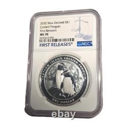 2020 Manchot de Nouvelle-Zélande à huppe 1 $ NGC Noté MS 70 Premières Émissions Top Pop Rare