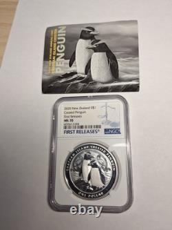 2020 Manchot de Nouvelle-Zélande à huppe 1 $ NGC Noté MS 70 Premières Émissions Top Pop Rare