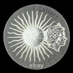 2020 Niue $5 Sun Gods Tonatiuh 2 Oz Silver Coin With Gemstone 500 Made