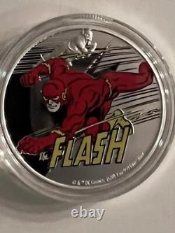 2020. PIÈCE COLORISÉE DE 1 ONCE EN ARGENT FIN 999 ‰, QUALITÉ BELLE ÉPREUVE. DC. LA LIGUE DES JUSTICIERS. THE FLASH