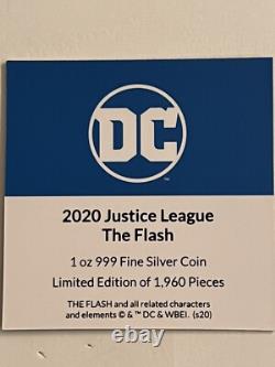 2020. PIÈCE COLORISÉE DE 1 ONCE EN ARGENT FIN 999 ‰, QUALITÉ BELLE ÉPREUVE. DC. LA LIGUE DES JUSTICIERS. THE FLASH