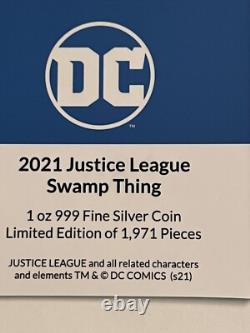 2021 1 oz. 999 ARGENT PUR MONNAIE COLORISÉE PROOF. DC JUSTICE LEAGUE. SWAMP THING