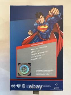 2021. 1 oz. 999 ARGENT PUR PIECE NIUE. OGP+COA. SUPERMAN VOLANT. SEULEMENT 2000 FRAPPÉES