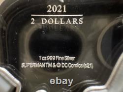 2021. 1 oz. 999 ARGENT PUR PIECE NIUE. OGP+COA. SUPERMAN VOLANT. SEULEMENT 2000 FRAPPÉES