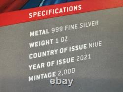 2021. 1 oz. 999 ARGENT PUR PIECE NIUE. OGP+COA. SUPERMAN VOLANT. SEULEMENT 2000 FRAPPÉES