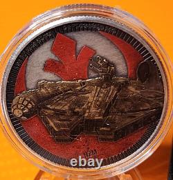 2021 #192 sur 250 Pièce colorisée 1oz Star Wars Millennium Falcon Kessel Run & COA