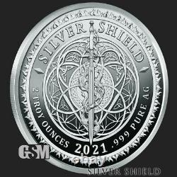 2021 2 Oz Blinded Liberty Proof Silver Shield. 999 Mini-minitage En Stock