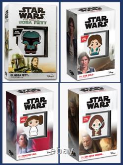 2021-22 Niue Star Wars Set de 4 Chibi Boba Fett, Princesse Leia, Han Solo, Obi Wan