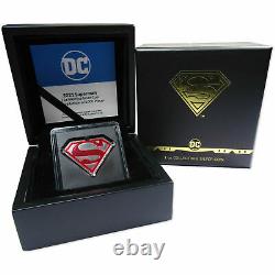 2021 Nioué 2 $ Superman Shield Coin DC Comics 1 Oz. 999 Argent Fin + Boîte À Menthe