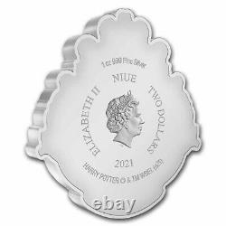 2021 Niue 1 Oz Argent 2 $ Harry Potter Hogwarts Crest Shaped Coin Sku#234996