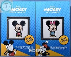 2021 Niue 2 $ 1 oz Pièces de preuve en argent Mickey & Mickey Chibi (Deux pièces!)