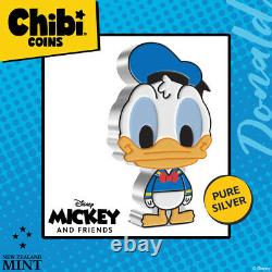 2021 Niue $2 Chibi Disney Donald Duck 1 Oz Pièce De Preuve En Argent $2,000 Fabriqué