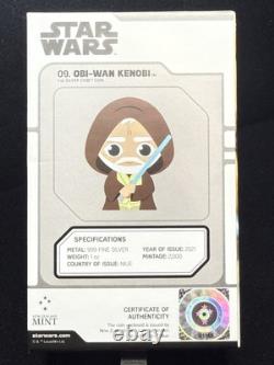 2021 Niue 9e pièce en argent Chibi Star Wars de Nouvelle-Zélande - Obi Wan Kenobi 1 oz avec certificat d'authenticité