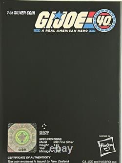 2022 1 oz. 999 ARGENT FIN COLORISÉ PREUVE. G. I. JOE. 40e