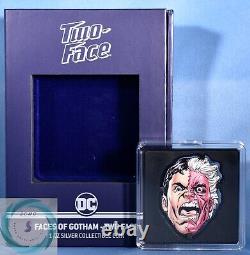 2022 2 $ Niue 1 oz Pure Silver Faces of Gotham Two Face Proof Coin<br/><br/>2022 2 $ Niue 1 oz Pièce de monnaie en argent pur Faces of Gotham Two Face Proof