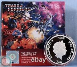 2022 $2 Niue 1oz Pièces d'argent Proof Optimus Prime et Bumblebee Deux pièces