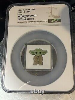 2022 Chibi Niue 2 $ Star Wars Yoda 1 Oz. 999 Argent Ngc Pf 70 Uc Avec Emballage Orig