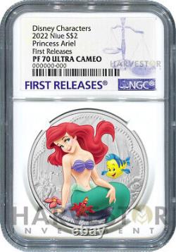 2022 Disney Princess Ariel 1 Oz. Silver Coin Ngc Pf70 Premières Libérations Avec L'ogp